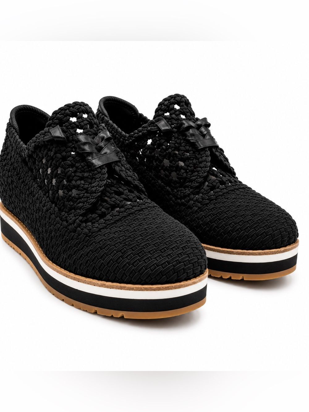 Donald J Pliner Napoli Woven Platform Oxford Shoes Black Comfort Size 9